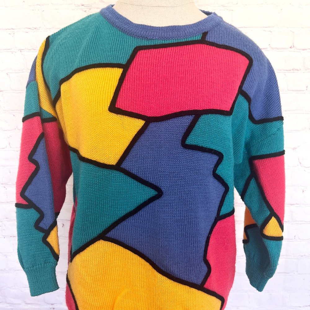 90's Chaus - Abstract Color Block Pullover Sweater - Size Small